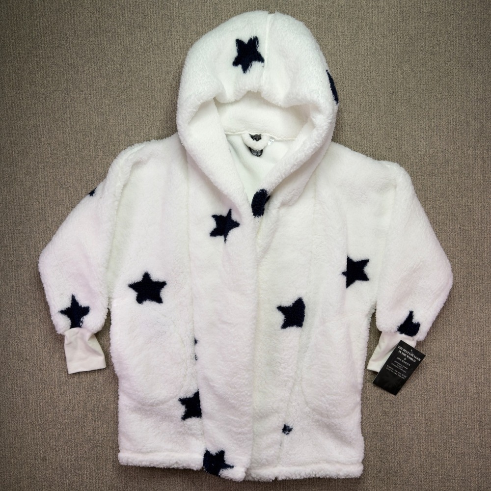 Jill Martin The Best Lounger In The World White Star Faux Fur Hoodie XS/S NWT